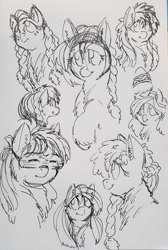 Size: 1897x2820 | Tagged: safe, artist:snspony, oc, oc only, earth pony, pony, glasses, goggles, monochrome, simple background, sketch, sketch dump, smiling, snow goggles, snowmare, snowpony (species), taiga pony, yakutian horse
