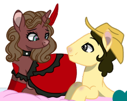 Size: 400x319 | Tagged: safe, artist:xleadmarex, imported from derpibooru, oc, oc only, pony, unicorn, clothes, dress, female, looking at each other, male, mare, stallion