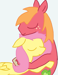 Size: 467x601 | Tagged: safe, artist:weaver, color edit, edit, imported from derpibooru, big macintosh, fluttershy, earth pony, pegasus, pony, colored, eyes closed, female, fluttermac, hug, male, mare, shipping, simple background, stallion, straight, white background