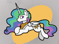 Size: 2915x2187 | Tagged: safe, artist:drheartdoodles, imported from derpibooru, princess celestia, alicorn, crossed arms, crossed hooves, digital art, female, high res, jewelry, looking back, lying down, mare