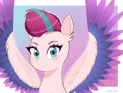 Size: 1024x768 | Tagged: safe, artist:namieart, imported from derpibooru, zipp storm, pegasus, pony, colored wings, female, g5, mare, multicolored wings, solo, spread wings, wings