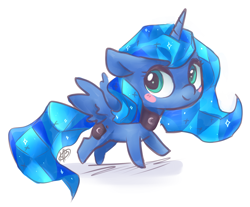 Size: 1820x1504 | Tagged: safe, artist:megabait, imported from derpibooru, princess luna, alicorn, crystal pony, pony, chibi, crystal, crystal luna, crystallized, female, happy, horn, princess, solo, wings