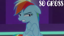 Size: 1280x720 | Tagged: safe, edit, edited screencap, editor:quoterific, imported from derpibooru, screencap, rainbow dash, pegasus, pony, grannies gone wild, season 8, spoiler:s08, ears back, female, mare, solo