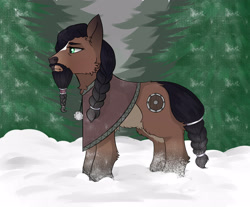 Size: 3500x2900 | Tagged: safe, artist:hotcurrykatsu, imported from derpibooru, oc, oc only, earth pony, pony, facial hair, forest, fur, high res, snow, snowpony (species), solo