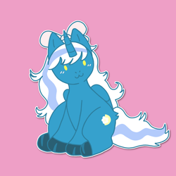 Size: 2000x2000 | Tagged: safe, artist:krystaiiine, imported from derpibooru, oc, oc:fleurbelle, alicorn, :3, adorabelle, alicorn oc, blushing, bow, cute, female, hair bow, high res, horn, mare, ocbetes, pink background, simple background, sitting, wings, yellow eyes