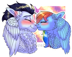 Size: 1280x1013 | Tagged: safe, artist:malinraf1615, imported from derpibooru, rainbow dash, soarin', pegasus, pony, blushing, boop, chest fluff, cute, eyes closed, female, male, mare, noseboop, nuzzling, shipping, simple background, soarindash, stallion, straight, transparent background