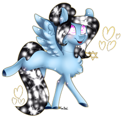 Size: 3191x3031 | Tagged: safe, artist:fantisai, imported from derpibooru, oc, oc only, pegasus, pony, chest fluff, colored hooves, ethereal mane, eye clipping through hair, eyebrows, eyebrows visible through hair, heart, high res, pegasus oc, raised leg, signature, simple background, smiling, solo, spread wings, starry mane, transparent background, wings