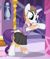 Size: 1159x1356 | Tagged: safe, artist:anonymous, imported from derpibooru, rarity, pony, unicorn, clothes, human to pony, open mouth, shirt, show accurate, skirt, solo, transformation