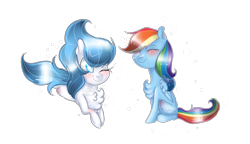 Size: 4420x2551 | Tagged: safe, artist:fantisai, imported from derpibooru, rainbow dash, oc, pegasus, pony, blushing, chest fluff, duo, female, mare, simple background, smiling, transparent background, wings