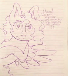 Size: 860x960 | Tagged: safe, artist:millefaller, imported from derpibooru, oc, oc only, pegasus, pony, bust, dreamworks face, lineart, lined paper, pegasus oc, smiling, solo, talking, traditional art, wings