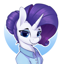 Size: 3057x3079 | Tagged: safe, artist:aquaticvibes, imported from derpibooru, rarity, pony, unicorn, clothes, cute, female, hair bun, high res, looking at you, mare, raribetes, simple background, smiling, smiling at you, solo, white background