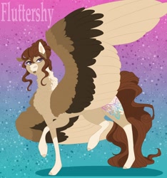 Size: 2228x2384 | Tagged: safe, artist:inisealga, imported from derpibooru, fluttershy, pegasus, pony, abstract background, alternate design, chest fluff, coat markings, female, fluffy, gradient background, high res, mare, markings, neck fluff, redesign, socks (coat markings), solo, spread wings, wing fluff, wings