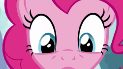 Size: 1280x720 | Tagged: safe, imported from derpibooru, screencap, pinkie pie, earth pony, pony, season 5, the one where pinkie pie knows, animated, bipedal, breaking the fourth wall, close-up, featureless crotch, female, frown, gif, gritted teeth, lying down, mare, reaction image, solo, talking, tripping, walking away, wavy mouth
