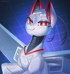 Size: 1200x1266 | Tagged: safe, artist:margony, imported from derpibooru, oc, oc only, original species, plane pony, pony, robot, robot pony, lidded eyes, looking at you, plane, smiling, solo