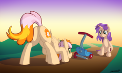 Size: 2000x1200 | Tagged: safe, artist:sa1ntmax, imported from derpibooru, oc, oc only, oc:learning curve, oc:sweet scooter, pegasus, pony, unicorn, broken, butt, commissioner:bigonionbean, crying, curious, duo, duo female, face down ass up, female, flank, fusion, fusion:cheerilee, fusion:learning curve, fusion:scootaloo, fusion:spitfire, fusion:sweet scooter, fusion:sweetie belle, horn, mare, plot, scooter, teary eyes, wings, writer:bigonionbean