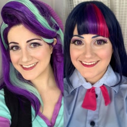 Size: 2289x2289 | Tagged: safe, artist:sarahndipity cosplay, imported from derpibooru, starlight glimmer, twilight sparkle, human, equestria girls, mirror magic, spoiler:eqg specials, clothes, cosplay, costume, eyeshadow, high res, irl, irl human, makeup, photo