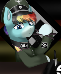 Size: 2900x3500 | Tagged: safe, artist:闪电_lightning, imported from derpibooru, oc, oc only, oc:frederick, pony, cap, clothes, hat, high res, looking at you, nazi, not rainbow dash, schutzstaffel, totenkopf, uniform