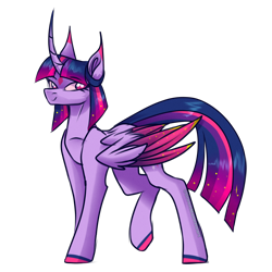 Size: 2000x2000 | Tagged: safe, artist:greenmaneheart, imported from derpibooru, twilight sparkle, alicorn, pony, colored wings, curved horn, high res, horn, multicolored wings, simple background, solo, transparent background, twilight sparkle (alicorn), wings