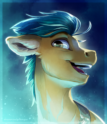 Size: 2592x3000 | Tagged: safe, artist:gaelledragons, imported from derpibooru, hitch trailblazer, earth pony, pony, blue background, bust, g5, gradient background, high res, male, open mouth, portrait, simple background, solo, stallion