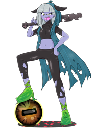 Size: 1668x2224 | Tagged: safe, artist:batipin, imported from derpibooru, limestone pie, queen chrysalis, equestria girls, baseball bat, belly button, clothes, crystal ball, equestria girls-ified, female, grogar's orb, hoodie, midriff, multiple variants, open mouth, open smile, simple background, smiling, solo, transparent background