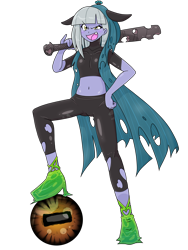 Size: 1668x2224 | Tagged: safe, alternate version, artist:batipin, imported from derpibooru, limestone pie, queen chrysalis, equestria girls, baseball bat, belly button, clothes, equestria girls-ified, female, hoodie, midriff, multiple variants, open mouth, open smile, simple background, smiling, solo, transparent background