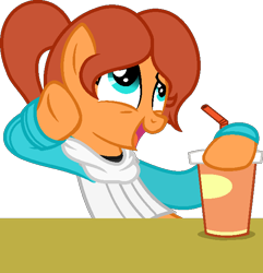 Size: 615x639 | Tagged: safe, artist:pegasski, imported from derpibooru, oc, oc only, oc:skye rider, earth pony, pony, clothes, female, jacket, mare, milkshake, simple background, solo, transparent background