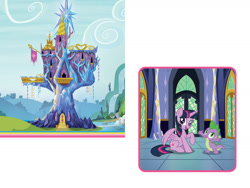 Size: 1600x1200 | Tagged: safe, imported from derpibooru, spike, twilight sparkle, alicorn, dragon, pony, book, female, g4, male, mare, official, twilight sparkle (alicorn), twilight's castle, welcome to ponyville (book)