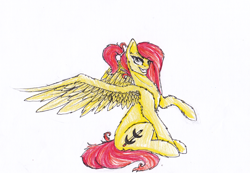 Size: 1250x865 | Tagged: safe, artist:penrosa, imported from derpibooru, oc, oc only, pegasus, pony, grin, pegasus oc, raised hoof, smiling, solo, traditional art, wings