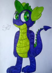 Size: 674x960 | Tagged: safe, alternate version, artist:millefaller, imported from derpibooru, spike, dragon, colored, male, smiling, solo, traditional art