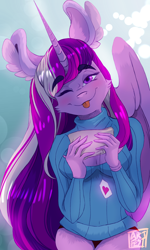 Size: 1500x2500 | Tagged: safe, artist:artfestation, imported from derpibooru, princess cadance, alicorn, anthro, :p, clothes, ear fluff, female, one eye closed, smiling, solo, tongue out, wink