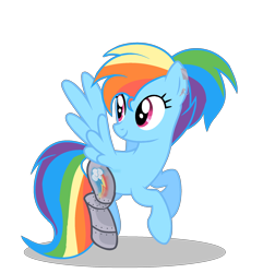 Size: 2010x2085 | Tagged: safe, artist:aonairfaol, imported from derpibooru, rainbow dash, pegasus, pony, alternate hairstyle, amputee, base used, ear piercing, earring, female, high res, jewelry, looking back, mare, piercing, prosthetic leg, prosthetic limb, prosthetics, simple background, smiling, solo, transparent background, wings