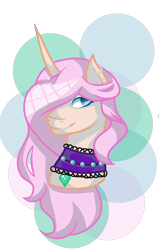 Size: 1743x2743 | Tagged: safe, artist:aonairfaol, imported from derpibooru, oc, oc only, pony, unicorn, bust, choker, horn, simple background, smiling, solo, transparent background, unicorn oc