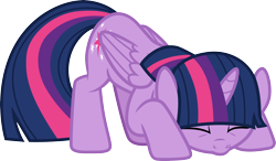 Size: 5150x3000 | Tagged: safe, artist:cloudy glow, artist:cloudyglow, imported from derpibooru, twilight sparkle, alicorn, pony, horse play, season 8, spoiler:s08, .ai available, eyes closed, face down ass up, female, folded wings, high res, horn, kneeling, mare, simple background, solo, transparent background, twilight sparkle (alicorn), vector, wings