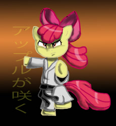 Size: 893x971 | Tagged: safe, artist:pixeldisc, imported from derpibooru, apple bloom, earth pony, pony, bipedal, clothes, female, filly, karate, solo