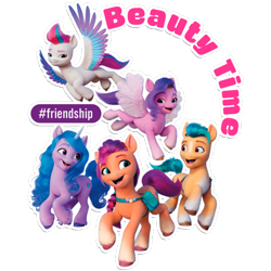 Size: 512x512 | Tagged: safe, imported from derpibooru, hitch trailblazer, izzy moonbow, pipp petals, sunny starscout, zipp storm, earth pony, pegasus, pony, unicorn, dairy queen, g5, hashtag, mane five (g5), my little pony: a new generation, official, palindrome get, simple background, sticker, text, transparent background