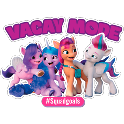 Size: 512x512 | Tagged: safe, imported from derpibooru, izzy moonbow, pipp petals, sunny starscout, zipp storm, earth pony, pegasus, pony, unicorn, bag, dairy queen, female, g5, hashtag, mare, my little pony: a new generation, official, satchel, sticker, text