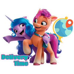 Size: 512x512 | Tagged: safe, imported from derpibooru, izzy moonbow, sunny starscout, earth pony, pony, unicorn, dairy queen, female, g5, mare, my little pony: a new generation, official, simple background, sticker, text, transparent background
