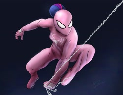 Size: 3600x2800 | Tagged: safe, artist:durdevul, imported from derpibooru, twilight sparkle, equestria girls, crossover, high res, solo, spider web, spider-girl, superhero costume, swinging