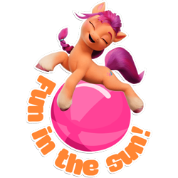Size: 512x512 | Tagged: safe, imported from derpibooru, sunny starscout, earth pony, pony, beach ball, dairy queen, female, g5, mare, my little pony: a new generation, official, simple background, solo, sticker, text, transparent background