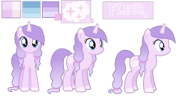 Size: 3688x2108 | Tagged: safe, artist:cindydreamlight, artist:cindystarlight, imported from derpibooru, oc, oc only, oc:fleur, pony, unicorn, coat markings, female, front view, full body, high res, hooves, horn, mare, reference sheet, show accurate, side view, simple background, smiling, socks (coat markings), solo, standing, tail, three quarter view, transparent background, unicorn oc