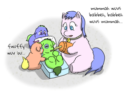 Size: 672x489 | Tagged: safe, artist:carpdime, imported from derpibooru, oc, oc:avocado, oc:blueberry, oc:bonnie, oc:candy, fluffy pony, series:little avocado, bruised, fluffy pony original art, hugbox