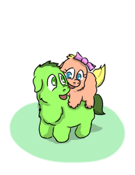 Size: 360x465 | Tagged: safe, artist:carpdime, imported from derpibooru, oc, oc:avocado, oc:bonnie, fluffy pony, series:little avocado, fluffy pony original art, foal, hugbox