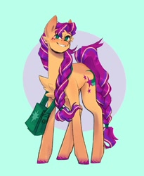 Size: 1080x1320 | Tagged: safe, artist:wippitywarpy, imported from derpibooru, sunny starscout, earth pony, pony, bag, female, g5, mare, satchel, solo, twilight sparkle's cutie mark