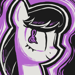 Size: 1000x1000 | Tagged: safe, artist:catachromatic, imported from derpibooru, octavia melody, earth pony, pony, bust, commission, cutie mark eyes, female, limited palette, mare, monochrome, neo noir, partial color, portrait, smiling, solo, treble clef, wingding eyes