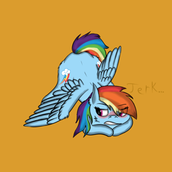 Size: 1000x1000 | Tagged: safe, artist:windy, imported from derpibooru, rainbow dash, pegasus, pony, blushing, both cutie marks, face down ass up, female, iwtcird, jack-o challenge, jacko challenge, looking back, mare, meme, solo