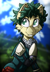 Size: 2270x3300 | Tagged: safe, artist:mychelle, imported from derpibooru, earth pony, pony, anime, cheek fluff, ear fluff, grin, high res, izuku midoriya, my hero academia, ponified, smiling, solo