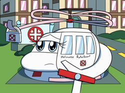 Size: 1024x763 | Tagged: source needed, safe, artist:sergeant16bit, imported from derpibooru, nurse redheart, cars (pixar), helicopter, hospital, inanimate tf, medical kit, propeller, transformation, vehicle