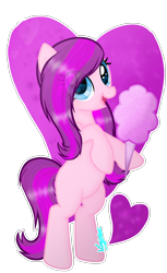 Size: 1434x2348 | Tagged: safe, artist:amicasecretuwu, imported from derpibooru, oc, oc only, earth pony, pony, bipedal, cotton candy, female, food, looking at you, mare, open mouth, simple background, solo, transparent background