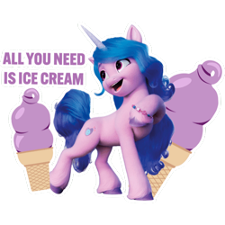 Size: 512x512 | Tagged: safe, imported from derpibooru, izzy moonbow, unicorn, dairy queen, female, food, g5, ice cream, mare, my little pony: a new generation, official, simple background, sticker, text, transparent background