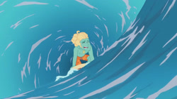 Size: 3410x1920 | Tagged: safe, imported from derpibooru, screencap, zephyr breeze, human, blue crushed, equestria girls, equestria girls series, barefoot, eyes closed, feet, high res, male, male nipples, man bun, nipples, open mouth, solo, surfboard, surfing